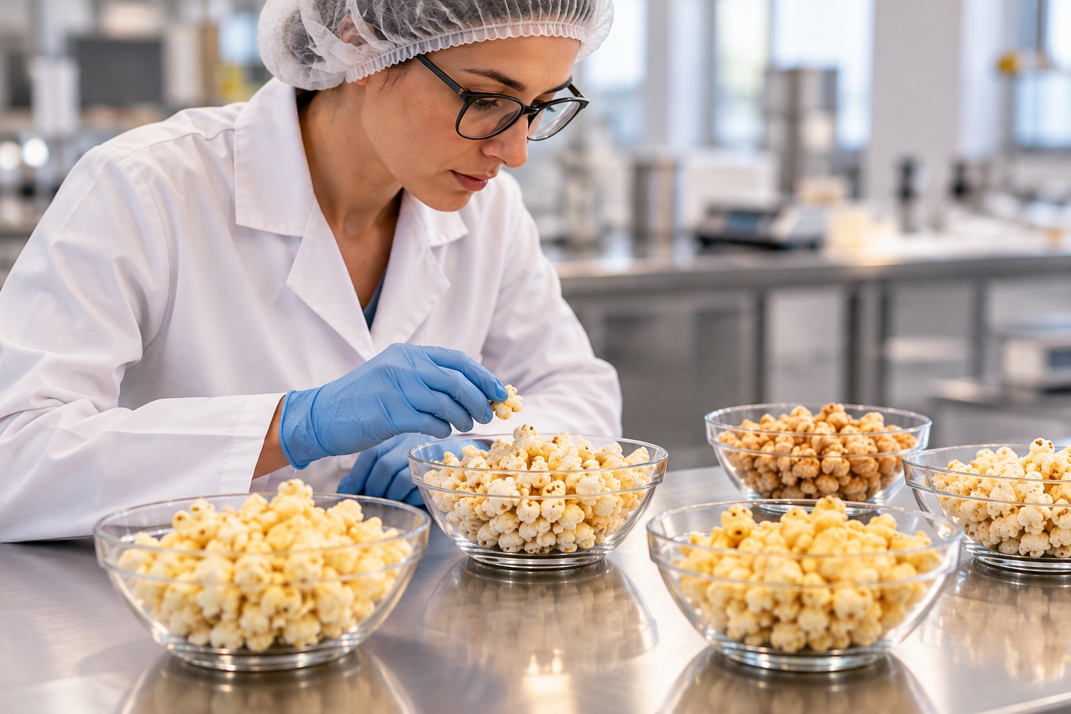 Food technologist developing a popcorn recipe